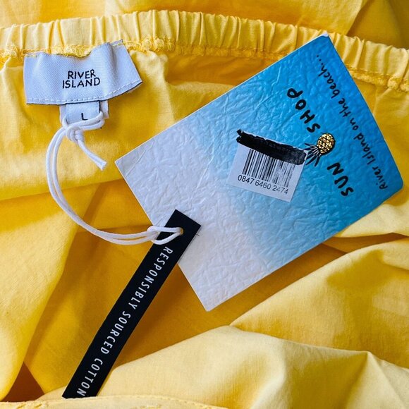 River Island Cutwork Halter Dress Yellow Size L Eyelet Trim  Midi Length - Picture 14 of 16